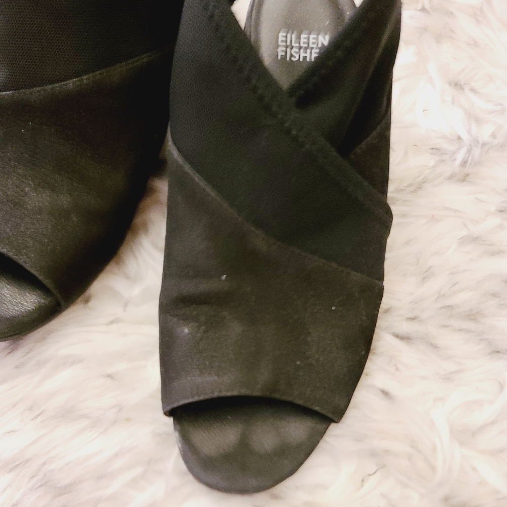 Eileen Fisher Black Ankle Cross Strap Block Heel 37 Very Adult Sandals - Picture 2 of 9